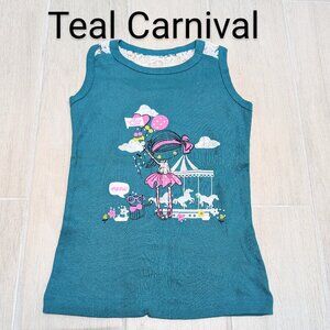 Girls Printed Cute Ribbed Cotton Blend Tank Top With Netted Back ,Soft and comfy